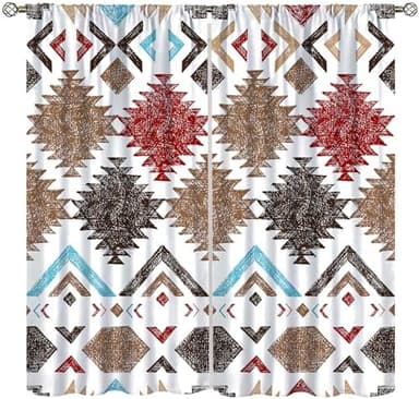 Aztec Curtains,Southwestern Colorful Geometri Native American Traditional Ethnic Vintage Blackout Curtains,Soundproof Rod Pocket Window Drapes for Bedroom Living Room Cafe 42x45in - Image 2