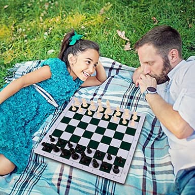 Juegoal 20" Portable Chess & Checkers Set, 2 in 1 Travel Board Games for Kids and Adults, Folding Roll up Chess Game Sets, Extra 26 Checker Pieces, Tournament Thick Mousepad Mat with Storage Bag - Image 4