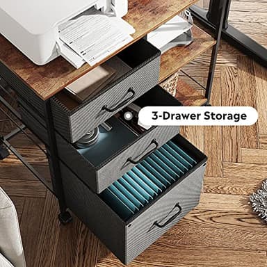 DEVAISE 3 Drawer Mobile File Cabinet, Rolling Printer Stand with Open Storage Shelf, Fabric Lateral Filing Cabinet fits A4 or Letter Size for Home Office, Rustic Brown - Image 4