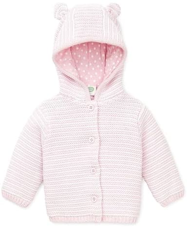 Little Me Clothes for Baby Girls' Essentials Hooded Bear Texture Cardigan Sweater, White/Pink, 3 Months - Image 2