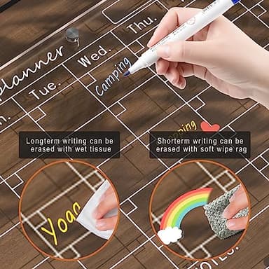 Magnetic Acrylic Calendar for Fridge,3 Pack 12"x16" Clear Fridge Calendar Dry Erase Planning Boards Set Includes 6 Colorful Highlight Markers,Magnetic Pen Holder and Erase Towel - Image 5
