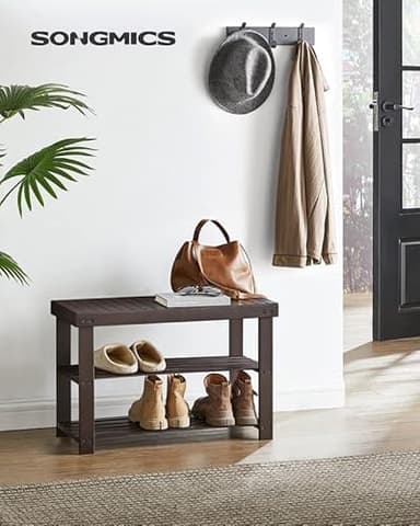 SONGMICS Shoe Rack Bench, 3-Tier Bamboo Shoe Storage Organizer, Entryway Bench, Holds Up to 286 lb, 11.3 x 27.6 x 17.8 Inches, for Entryway Bathroom Bedroom, Brown ULBS04Z - Image 2