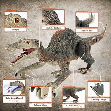 Upgraded Dinosaur Toys for Kids 3-5-7 Years Old, Remote Control Spinosaurus Toys with Indicator Light Chasing&Spray& Roar, Realistic RC Walking Dinosaur Robot Gifts Stocking Stuffers for Kids Boys - Image 3