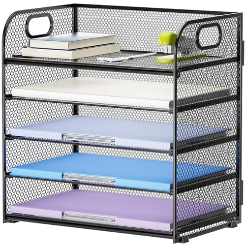 Marbrasse 5 Tier Paper Organizer Letter Tray, Mesh Desk File Organizer with Handle, Paper Sorter Desk Organizer for Home Office Supplies(Black) - Image 1