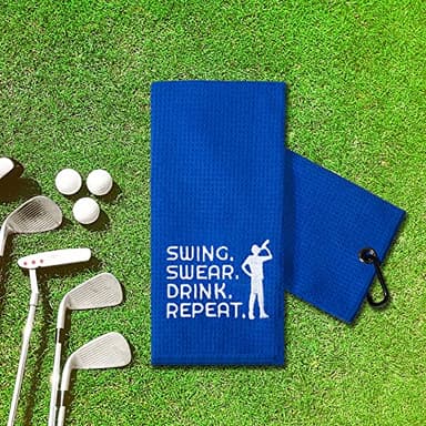 TOUNER Funny Golf Towel Gift for Dad, Retirement Gifts for Men Golfer, Funny Golf Towel for Men, Embroidered Golf Towels for Golf Bags with Clip (Swing Swear Repeat Man) - Image 6