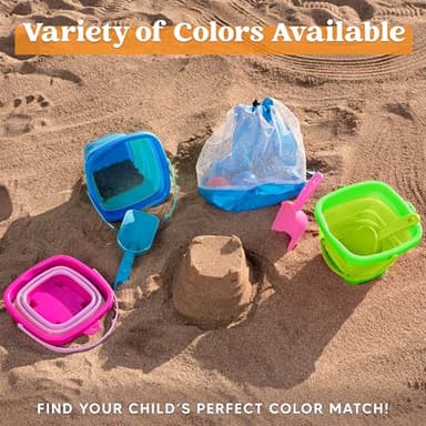 Sloosh 3 PCS Foldable Buckets with 3 Shovels, Square Sand Water Bucket Sandbox Party in Summer Collapsible Silicone Pail Bucket Toddler Kids Beach Camping Travelling Portable Toys (Blue/Pink/Green) - Image 4