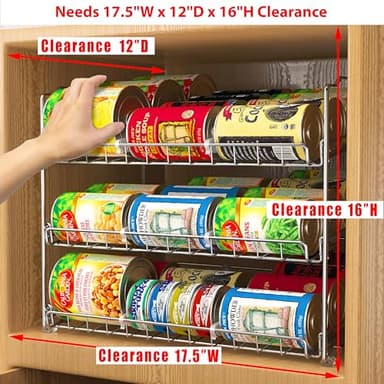 Simple Houseware Stackable Can Rack Organizer, 3-Tier Chrome-Finished Shelf – Holds Up to 36 Cans, 17" W x 11.5" D x 14" H – Pantry Cabinet Food Storage Dispenser - Image 3