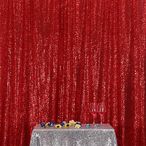 Poise3EHome Red Sequin Backdrop,7FT x 7FT Sequin Photography Backdrop Curtain for Party Decoration - Image 1