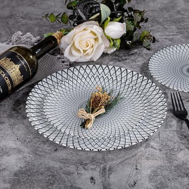 U-QE 20Pcs Black Plastic Plates - Starburst Vintage Plastic Plates Disposable Heavy Duty, Vintage Pattern Perfect for Weddings, Parties, Birthday - 10.25" Dinner Plate & 7.5" Dessert Plate - Image 2