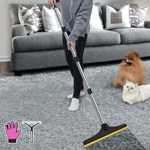 B-Land Carpet Rake for Pet Hair Removal, Reusable Pet Hair Remover with 60” Adjustable Long Handle, Carpet Scraper Dog Cat Hair Remover Tool for Rugs, Mats - Image 1