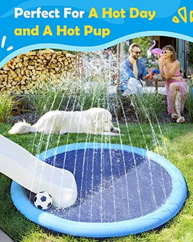 Peteast Large Dog Splash Pad - Anti-Slip Pool with Thickened Sprinkler - Blue, 86in - Image 7