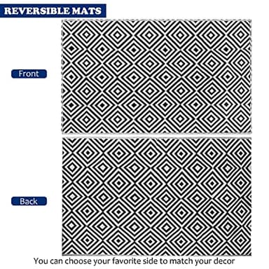 Ridota Reversible Mats, Outdoor Patio Rugs, Plastic Straw, Modern Area Rug, Floor Mat, RV, Patio, Backyard, Deck, Picnic, Beach, Trailer, Camping (Diamond Black & White, 5' x 8') - Image 3