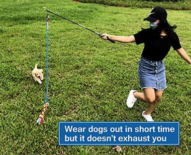 Interactive Flirt Pole Toy for Dogs Chase and Tug of War,Durable Teaser Wand with Pet Fleece Rope Tether Lure Toy to Outdoor Exercise & Training for Small Medium Large Dogs (Blue/Red, POLE-35 inches) - Image 2
