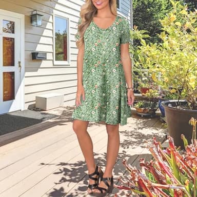 lionstill Women's Plus Size T Shirt Dress Summer Casual Short Sleeve Swing Floral Dresses with Pockets, Green Sparrow Floral 2XL - Image 4