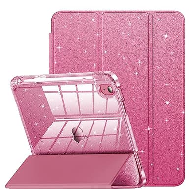 INFILAND Compatible with iPad A16 11th Generation 11 Inch 2025 Case, iPad Case 10th Generation 10.9 Inch, Glitter Cover with Sparkly Clear Back, Pencil Holder, for Kids Girls (Rose Pink) - Image 1