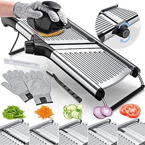 Gramercy Adjustable Mandoline Food Slicer, Mandoline Slicer for Kitchen, Mandolin, Potato, Tomato, Carrot, Vegetable, Fruit and Onion Cutter - Stainless Steel - INCLUDING 1 Pair Cut-Resistant Gloves - Image 1