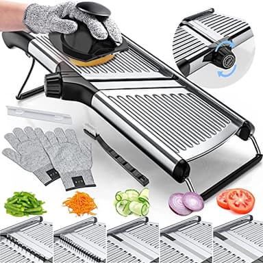 Gramercy Adjustable Mandoline Food Slicer, Mandoline Slicer for Kitchen, Mandolin, Potato, Tomato, Carrot, Vegetable, Fruit and Onion Cutter - Stainless Steel - INCLUDING 1 Pair Cut-Resistant Gloves - Image 1