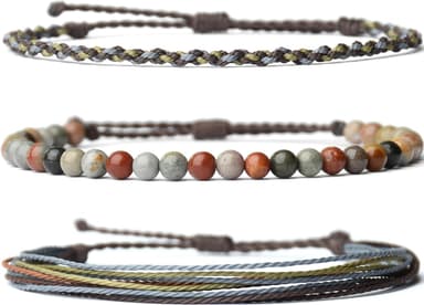 Handmade Natural Stone Beaded Healing Bracelet Gift for Men Adjustable Rope String Bracelet - Image 2