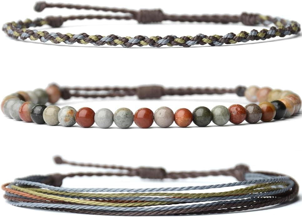 Handmade Natural Stone Beaded Healing Bracelet Gift for Men Adjustable Rope String Bracelet - Image 1