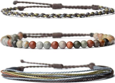 Handmade Natural Stone Beaded Healing Bracelet Gift for Men Adjustable Rope String Bracelet - Image 1