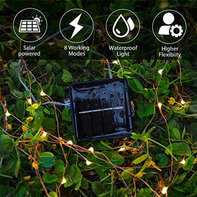 Ariceleo Solar String Lights, 1 Pack, 33 Ft, 100 LED Copper Wire, Warm White, 8 Lighting Modes, Waterproof, Outdoor and Indoor Use, for Garden, Patio, Yard, Tree, Wedding - Image 2