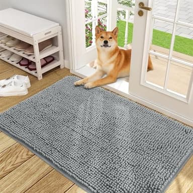 OLANLY Dog Door Mat for Muddy Paws 48x30, Absorbs Moisture and Dirt, Absorbent Non-Slip Washable Doormat, Quick Dry Chenille Mud Mat for Dogs, Entry Indoor Entryway Carpet for Inside Floor, Grey - Image 1