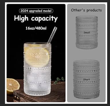 Dingerjar Upgraded Large Capacity 16 oz/480 ml Hobnail Glasses Drinking Set of 12 - Heavy Vintage Glassware - Image 2