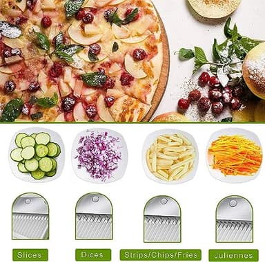 ONCE FOR ALL Safe Mandoline Slicer, Multi Vegetable Chopper, Potato Slicer for Kitchen, 4 Modes 100+ Presets Adjustable Thickness, French Fry Cutter (5 in 1 Green) - Image 8