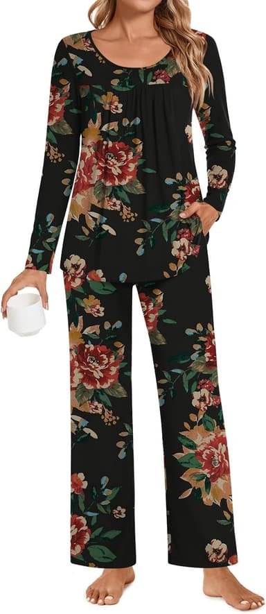 POPYOUNG Womens Pajama Set 2 Pieces Fall Long Sleeve Pjs Winter Ladies Pajamas Lounge Sleepwear with Pockets - Image 2