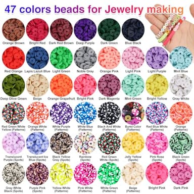 XSEINO 9000PCS Clay Beads Bracelet Making Kit,46Colors Flat Friendship Polymer Heishi Beads for Jewelry Making with Rich Jewelry Making Accessories for Crafts Christmas Gifts - Image 2