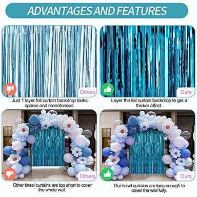 Crosize 3 Pack 3.3 x 9.9 ft Blue Foil Fringe Backdrop Curtain, Streamer Backdrop Curtains, Streamers Birthday Party Decorations, Tinsel Curtain for Parties, Galentines Decor, Preppy, Photo Booth - Image 3