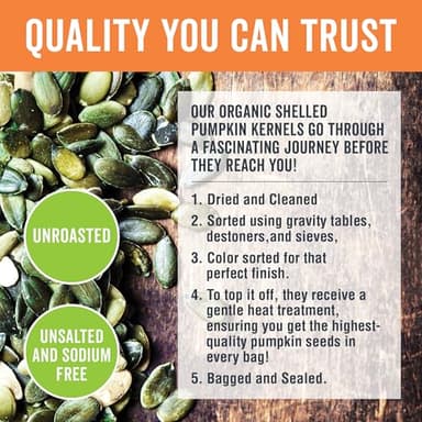 Viva Naturals Organic Pumpkin Seeds, 2 lb (32 oz, 907 g) – Shelled, Unroasted, Unsalted, Non-GMO, Vegan, Good Source of Iron & Dietary Fiber, Perfect for Salads - Image 6