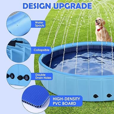 87" Large Dog Pool with Sprinkler, 2-in-1 Foldable Swimming Pool Non-Slip Hard Plastic Splash Sprinkler Kiddie Pool for Outdoor Backyard Kids Dogs Ducks and Pet Baths - Image 3