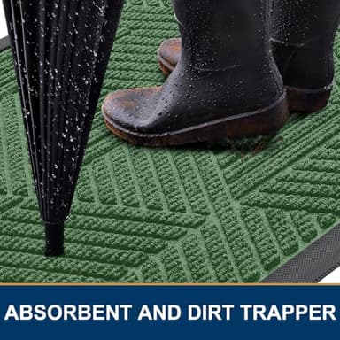 Smiry Front Door Mat Outside Entrance, Heavy Duty Sturdy Natural Rubber Doormat, Trap Dirt and Moisture, Easy Clean Low Profile Welcome Floor Mats for Indoor Outdoor Entry, 47x32 Inch, Green - Image 3