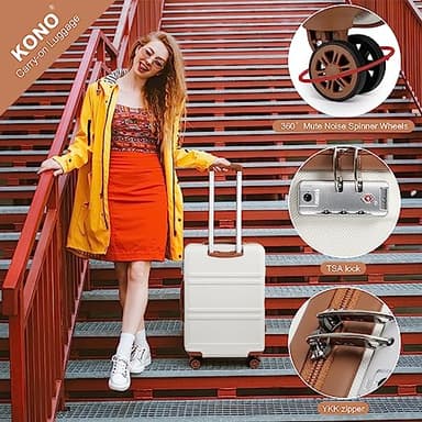 Kono Luggage Set 4 Piece Carry On Hardside Luggage with TSA Lock Spinner Wheels Carry On Suitcase Cream White - Image 2