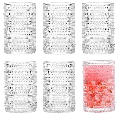 Consou Large Glasses Set of 6, 15 oz Hobnail Glassware Thick Glass Heavy Base - Image 1
