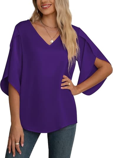 Jouica Women's Fall Casual 3/4 Ruffled Sleeve Chiffon Blouse Tops for Women - Image 1