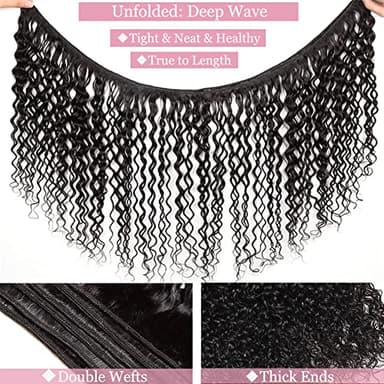 Deep Wave Human Hair Bundles, 18 20 22 Inch, 100% Unprocessed Brazilian Virgin Hair, Deep Curly, Natural Black, Wet And Wavy Bundles - 3 Pack, Style Keep Texture Silky Soft, Hair Extension - Image 4