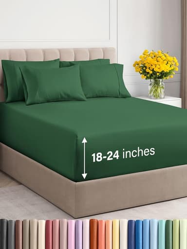 Extra Deep Queen Sheet Set - 6 Piece Breathable and Cooling Sheets - Hotel Luxury Bed Sheets Set - Easy Fit - Soft, Wrinkle Free and Comfy Sheets Set - Emerald Green Sheet Set with Extra Deep Pockets - Image 2
