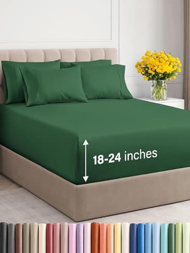 Extra Deep Queen Sheet Set - 6 Piece Breathable and Cooling Sheets - Hotel Luxury Bed Sheets Set - Easy Fit - Soft, Wrinkle Free and Comfy Sheets Set - Emerald Green Sheet Set with Extra Deep Pockets - Image 1