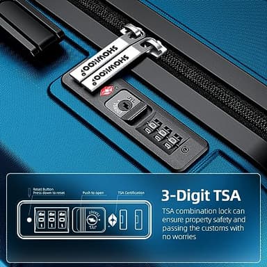 SHOWKOO Luggage Sets Expandable PC+ABS Durable Suitcase Sets Double Wheels TSA Lock Sea Blue 3PCS - Image 4