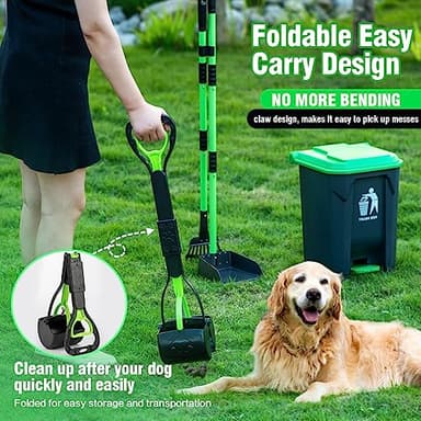MXF Pooper Scooper Set - 28" Dog Pooper Scooper & Long Handle Stainless Metal Tray&Rake, 15 Litre Step Dog Poop Trash Can w/Removable Inner Bucket, 20 Waste Bags for Outdoors - Image 6