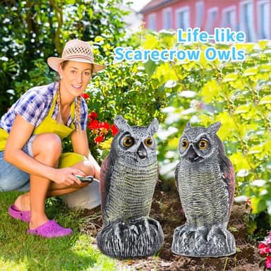 Hedoc 2 Pack Fake Owl Decoys to Scare Birds Away from Gardens and Rooftop, Long-Eared Owl Bird Deterrents, Nature Scarecrow Plastic Owls Pest Repellent, Owl Statue for Garden Decor, Yard Decoration - Image 2