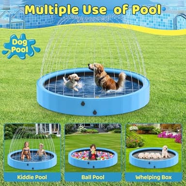 Raxurt Dog Pool with Sprinkler, 79'' Foldable Dog Pools for Large Dogs, 2-in-1 Sprinkler Pool Heavy Duty, PVC Non Slip Pet Bathing Tub for Outdoor Backyard, Blue - Image 7