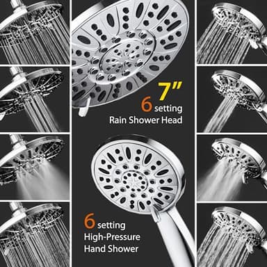 AquaDance 7" Premium High Pressure 3-Way Rainfall Combo for The Best of Both Worlds - Enjoy Luxurious Rain Showerhead and 6-Setting Hand Held Shower Separately or Together - Chrome Finish - 3328 - Image 3