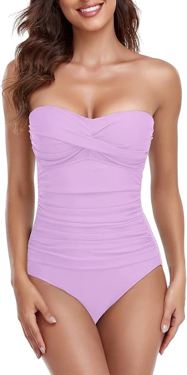 RELLECIGA Women's Tummy Control One Piece Swimsuit Bandeau Strapless Bathing Suits - Image 1