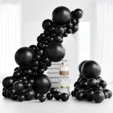 RUBFAC 145pcs Black Balloons Latex Balloons 18 12 10 5 Inch Party Balloon Kit Different Sizes for Birthday Party Wedding Balloon Graduation Baby Shower Decoration - Image 1