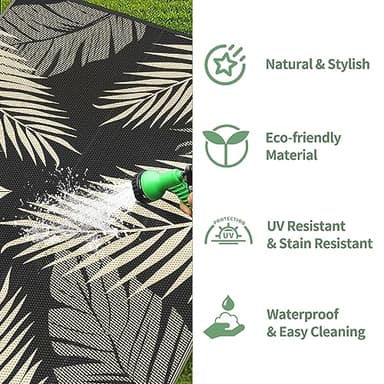 GENIMO Outdoor Rug 9' x 12' Waterproof for Patios Clearance, Reversible Outdoor Plastic Straw Camping Rug Carpet, Large Area Rugs Mats for RV, Camper, Deck, Balcony, Porch, Beach, Picnic, Black&Beige - Image 6