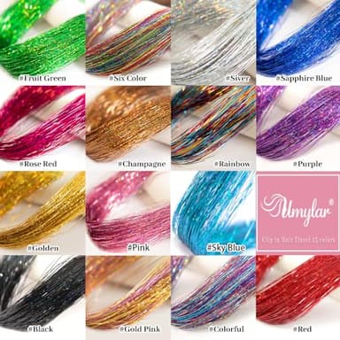 Hair Tinsel Pack of 12 Pcs Colorful Glitter Hair Accessories 20 Inch Clip in Hair Tinsel Extensions Fairy Hair Accessories Party Kit for Women Girls Kids (12Pcs,Colorful#) - Image 6