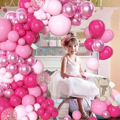 Amandir 153pcs Pink Balloon Garland Arch Kit, Different Sizes 18 12 10 5 inch Hot Pink Latex Metallic Confetti Pink Balloons for Birthday Princess Wedding Baby Shower Party Decorations - Image 5